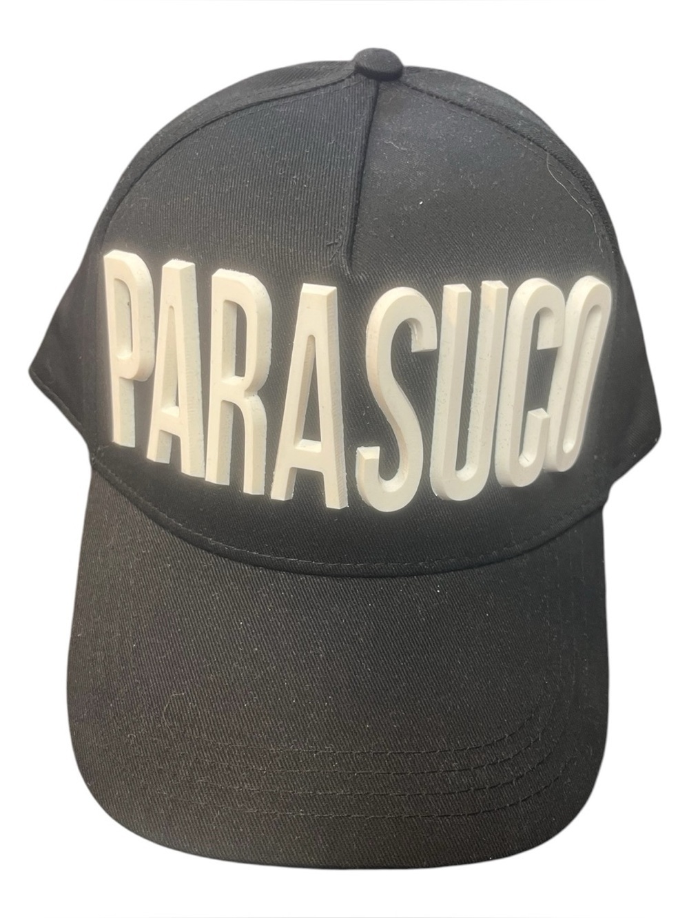 Parasuco Black Cap with Raised White Logo Letters fashion cap